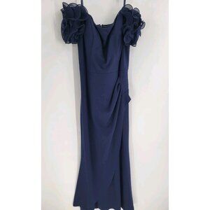Escape Dress Size‎ 14 Off Shoulder Ruffle Gown Navy Women’s Msrp 279.00